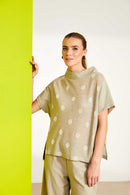 Contrast Panels High Neck Spot Top - Biscuit