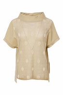 Contrast Panels High Neck Spot Top - Biscuit