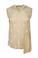 Lurex Spot Knit Panel Hooded Top - Biscuit