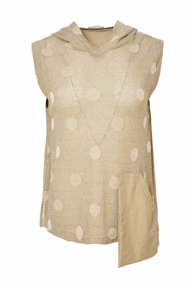 Lurex Spot Knit Panel Hooded Top - Biscuit