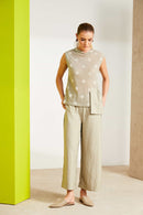 Lurex Spot Knit Panel Hooded Top - Biscuit