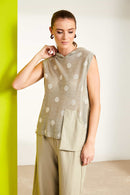 Lurex Spot Knit Panel Hooded Top - Biscuit