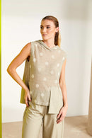 Lurex Spot Knit Panel Hooded Top - Biscuit