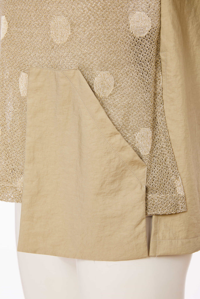 Lurex Spot Knit Panel Hooded Top - Biscuit