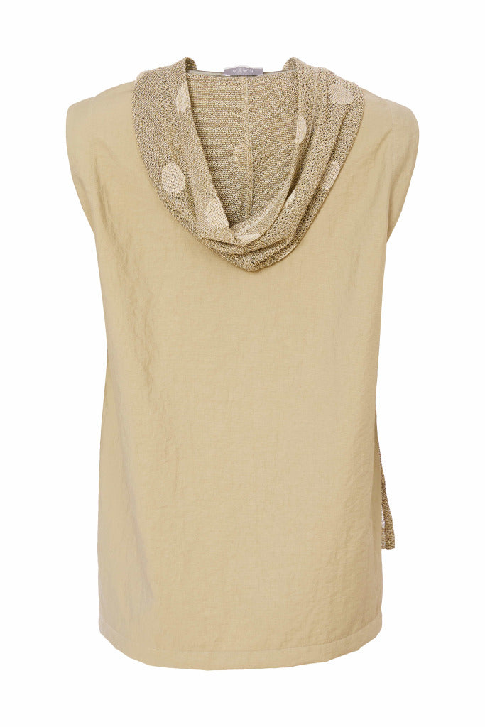 Lurex Spot Knit Panel Hooded Top - Biscuit