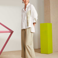 Brush Stroke Placement Print Shirt - White/biscuit