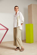 Brush Stroke Placement Print Shirt - White/biscuit