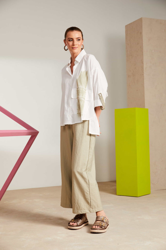 Brush Stroke Placement Print Shirt - White/biscuit