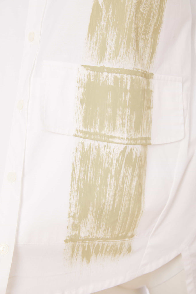 Brush Stroke Placement Print Shirt - White/biscuit