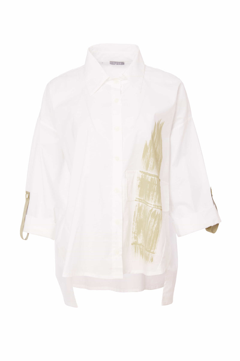 Brush Stroke Placement Print Shirt - White/biscuit