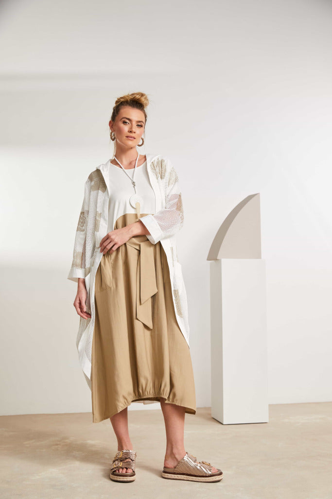 Contrast Color Skirt Dress - Cream/fudge