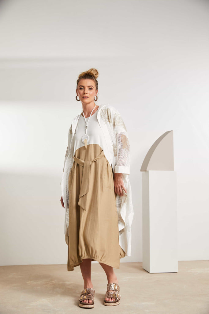 Contrast Color Skirt Dress - Cream/fudge