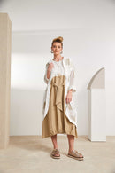 Contrast Color Skirt Dress - Cream/fudge