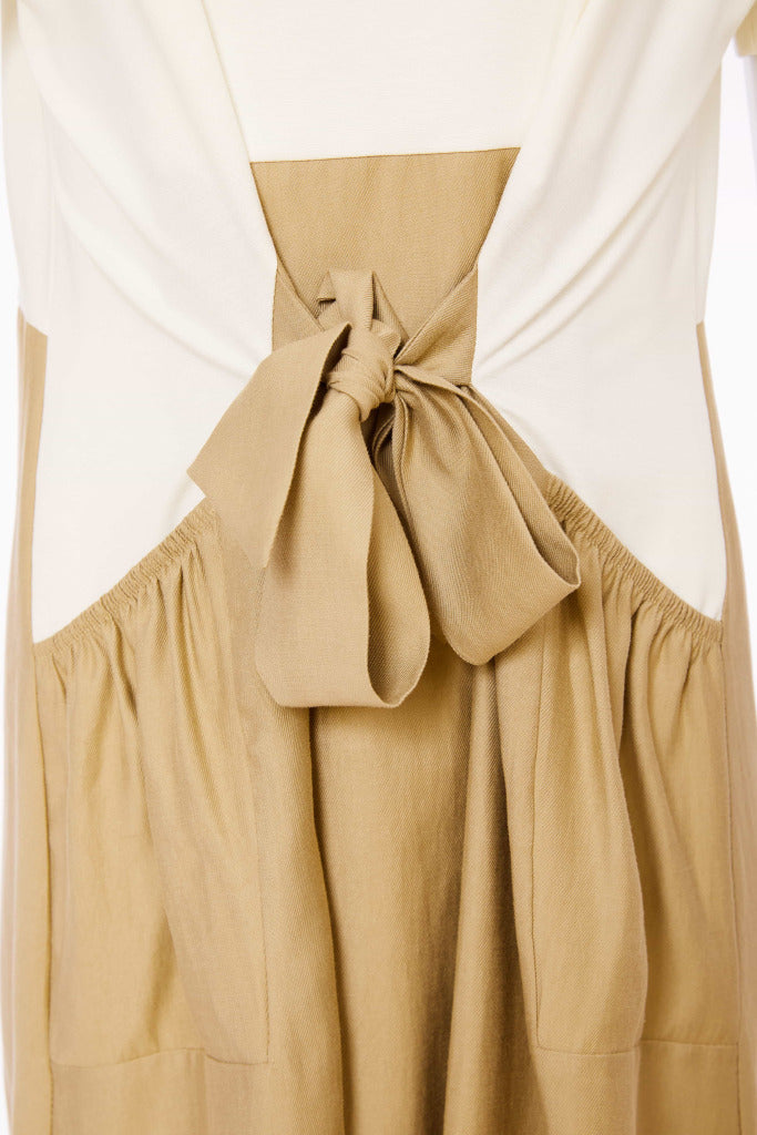 Contrast Color Skirt Dress - Cream/fudge