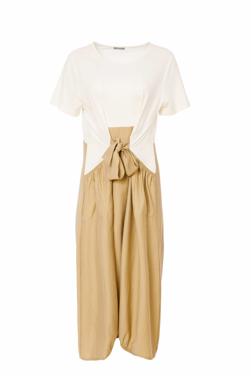 Contrast Color Skirt Dress - Cream/fudge