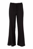 Wide Leg Drawstring Crinkle Trouser - Black
