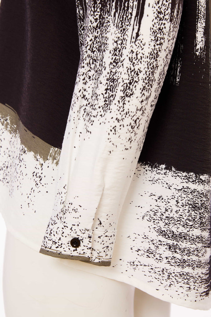Brush Stroke Print Shirt - White/army