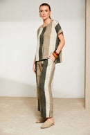 Wide Stripe Scratch Print Top - Army