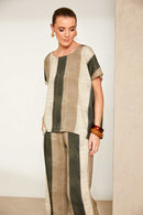 Wide Stripe Scratch Print Top - Army