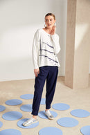 Brush Stroke Placement Print Top - Offwhite/navy