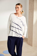Brush Stroke Placement Print Top - Offwhite/navy