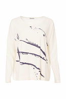 Brush Stroke Placement Print Top - Offwhite/navy