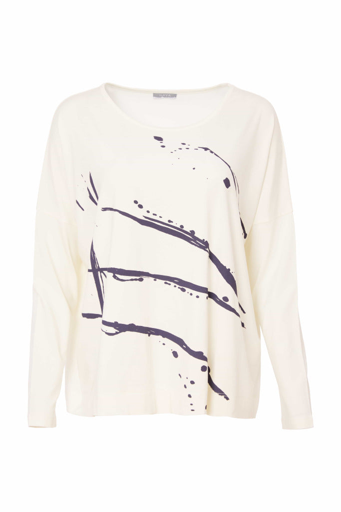 Brush Stroke Placement Print Top - Offwhite/navy