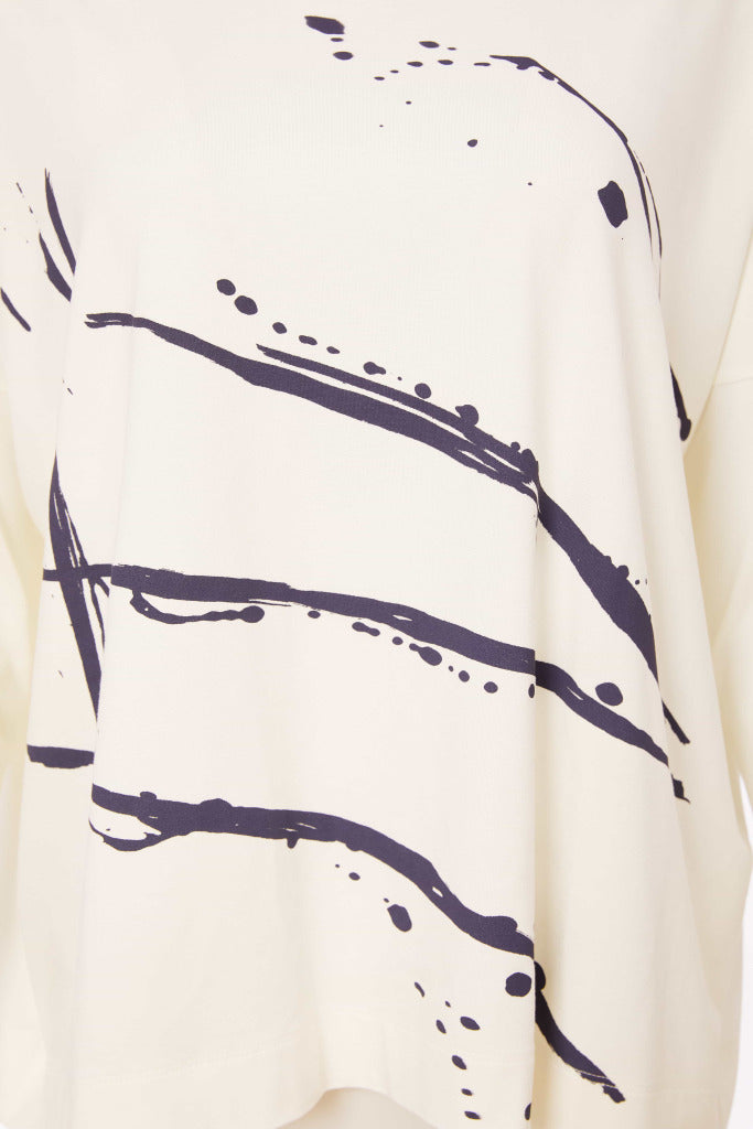 Brush Stroke Placement Print Top - Offwhite/navy