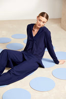 Seam Detail Wide Leg Flared Trouser - French Blue