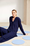 Seam Detail Wide Leg Flared Trouser - French Blue