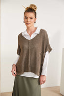 Square Oversize V Neck Jumper - Toffee