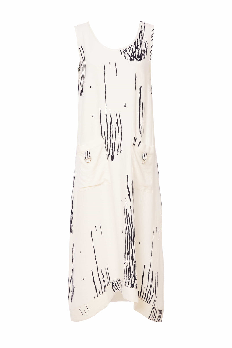 Scratch Print Round Neck Dress - White/french Blue