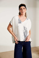 Scratch Print V Neck Top - White/french Blue