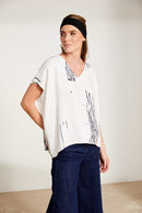 Scratch Print V Neck Top - White/french Blue
