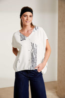 Scratch Print V Neck Top - White/french Blue