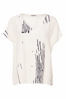 Scratch Print V Neck Top - White/french Blue