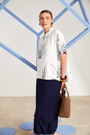 Scratch Print Textured Fabric Top - White/french Blue