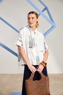 Scratch Print Textured Fabric Top - White/french Blue