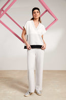 Contrast Pocket And Neckline Top - Sand/offwhite