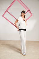 Contrast Pocket And Neckline Top - Sand/offwhite