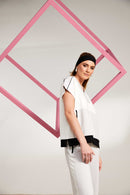 Contrast Pocket And Neckline Top - Sand/offwhite