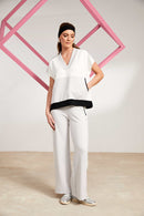 Contrast Pocket And Neckline Top - Sand/offwhite