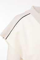Contrast Pocket And Neckline Top - Sand/offwhite