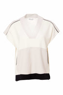 Contrast Pocket And Neckline Top - Sand/offwhite