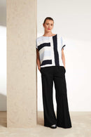 Wide Leg Drawstring Crinkle Trouser - Black