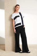 Wide Leg Drawstring Crinkle Trouser - Black