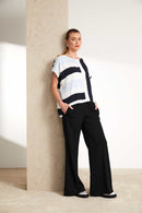 Wide Leg Drawstring Crinkle Trouser - Black