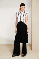 Wide Leg Drawstring Crinkle Trouser - Black