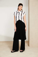 Wide Leg Drawstring Crinkle Trouser - Black