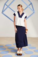 Contrast Bands Square Shape Top - French Blue/white